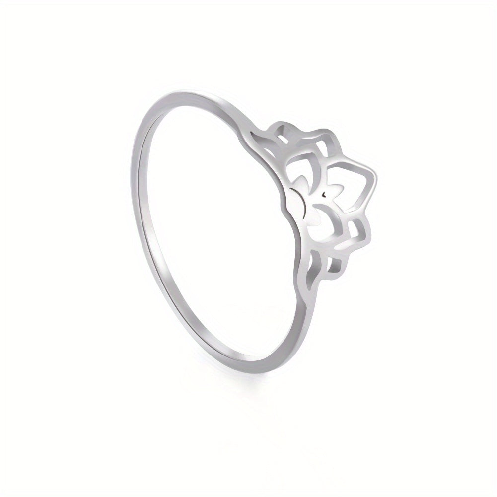 Lucky Nine Petal Lotus Ring Stainless Steel Classic Finger Ring Gift