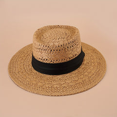Straw Hat UV Protection Flat Brim Beach Vacation Top Hat