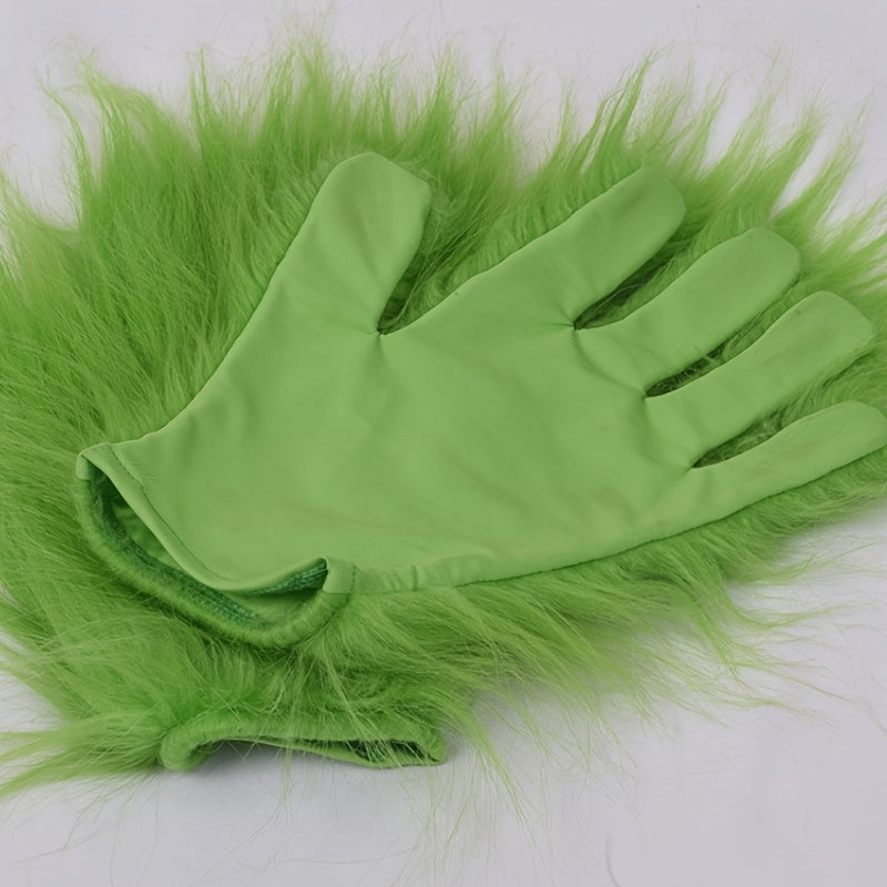 1pair Christmas Green Plush Gloves Party Cosplay Costume Props