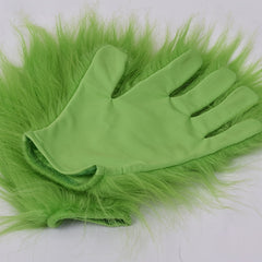 1pair Christmas Green Plush Gloves Party Cosplay Costume Props