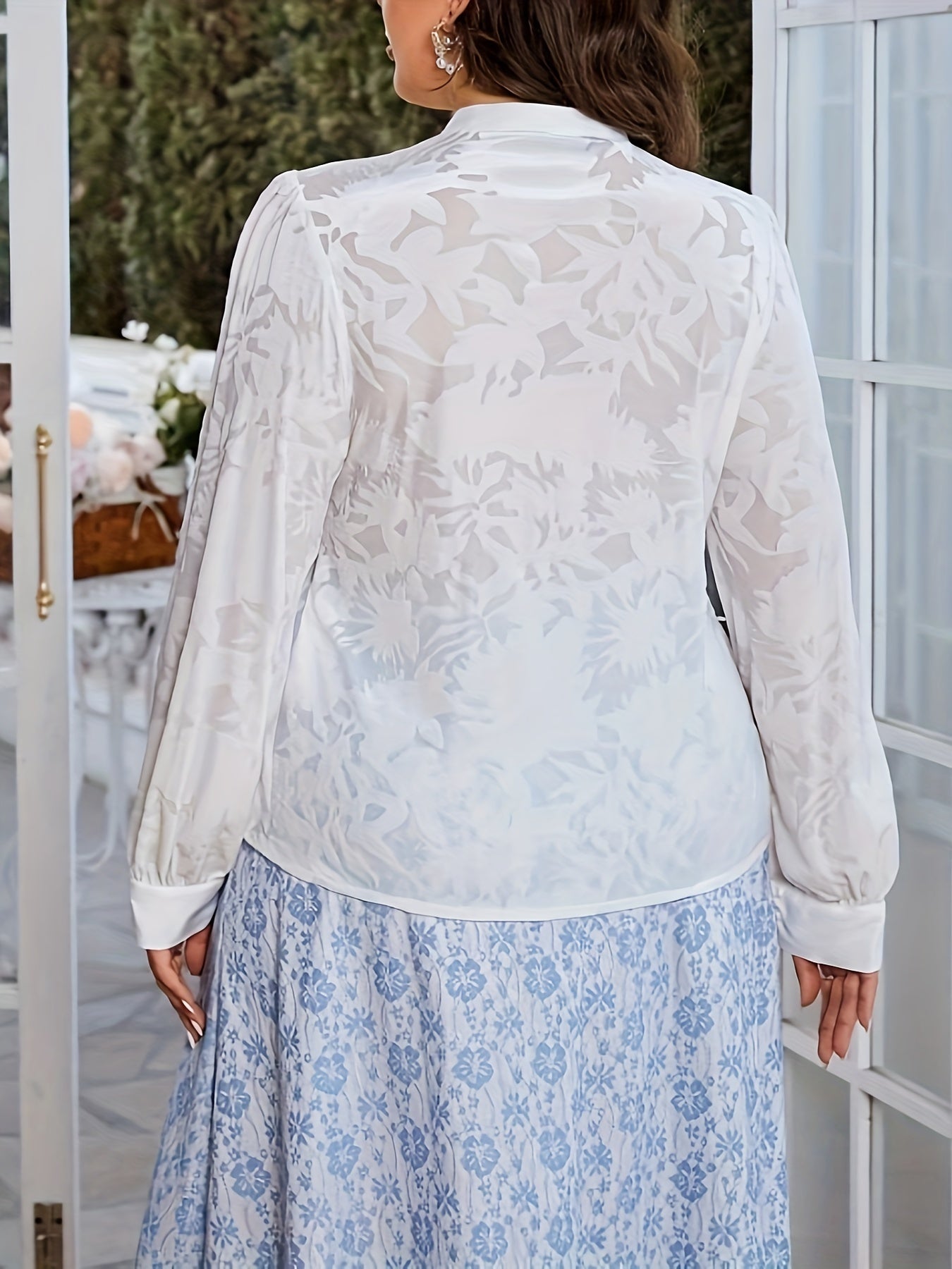  Floral Button Up Lantern Sleeve Blouse