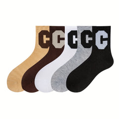 5 Pairs Letter Print Socks Comfy & Breathable Women's Stockings