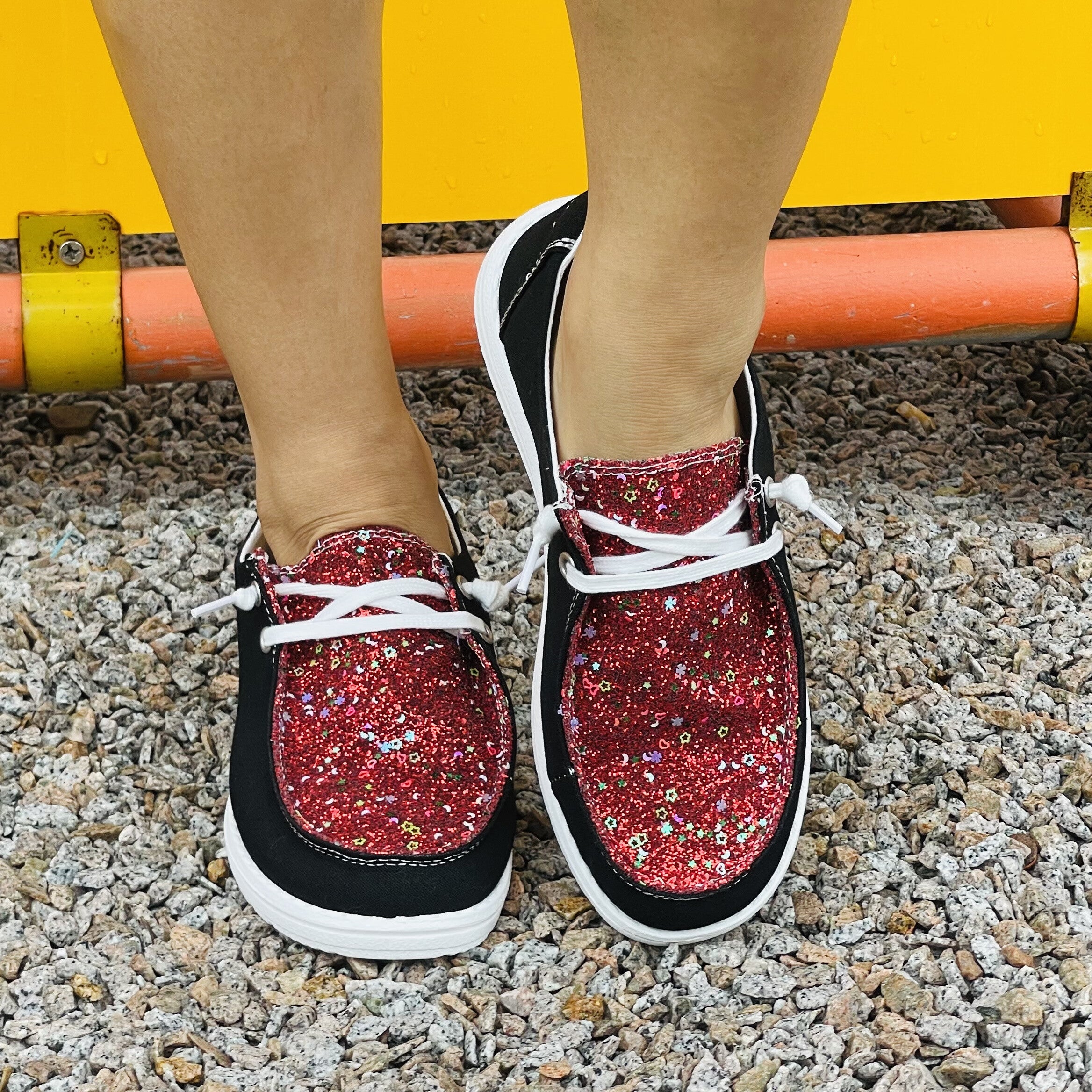 Sequins Slip On Colorblock Canvas Shoes Lightweight Casual Daily Shoes