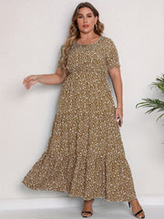  Ditsy Print Short Sleeve Maxi Dress