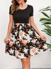 Floral Short Sleeve Dress Crew Neck Spring Summer Women's Clothing