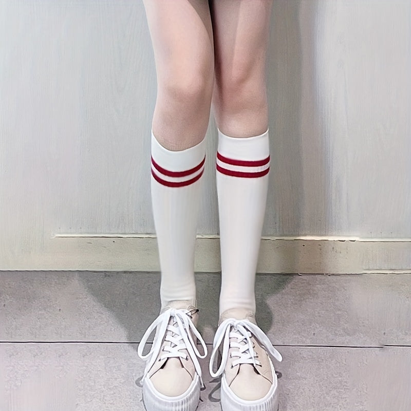 Colorblock Stripe Print Calf Socks Knee High Stockings & Hosiery