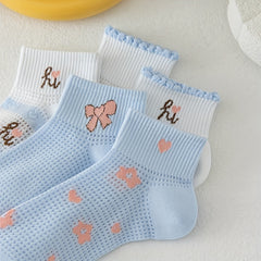 5 Pairs Heart Print Socks Crew Short Stockings for Women
