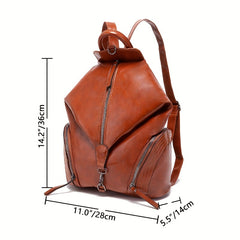 Retro Faux Letter Zipper Backpack Soft Daypack