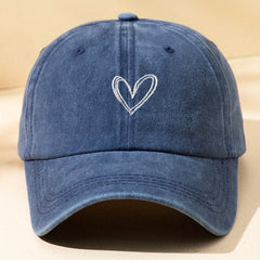 Washed Denim Heart Embroidery Baseball Cap