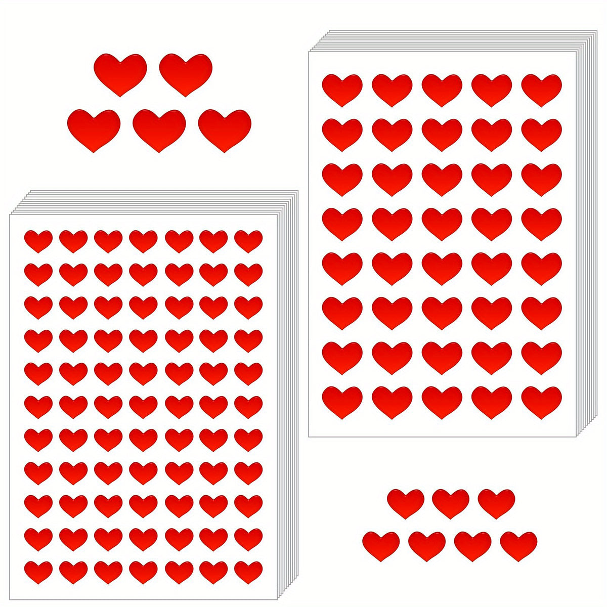 Red Heart Stickers 1404pcs 2 Styles Reusable & Self Adhesive