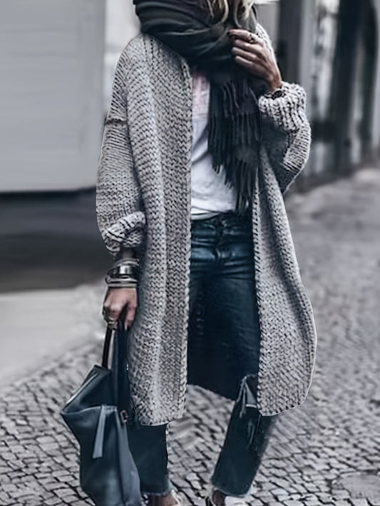 Solid Long Sleeve Open Front Sweater Cardigan