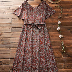 Floral Print Cap Sleeve V Neck Dress Plus Size