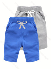 2pc Boys Solid Drawstring Shorts Quick-drying for Summer