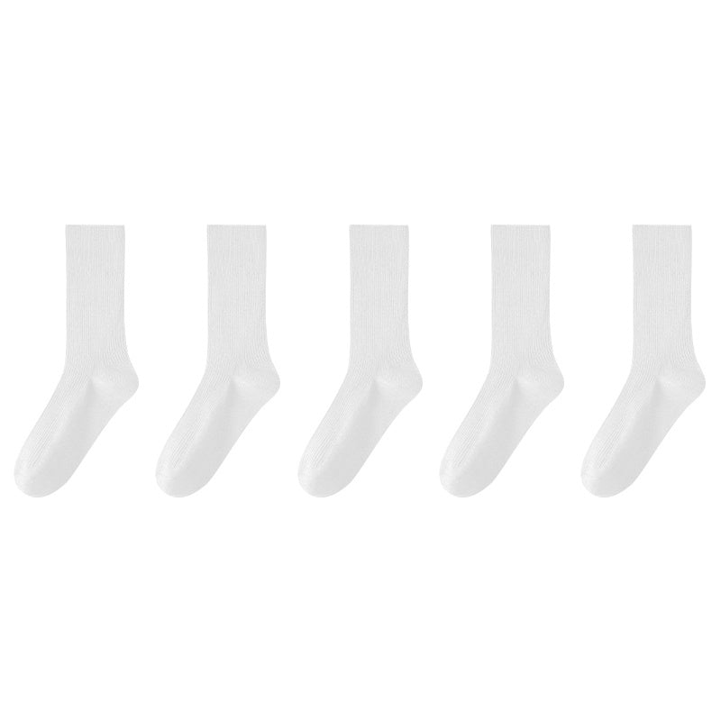 5 Pairs Japanese Style Soft Ribbed Knit Mid Tube Socks Women's Stockings