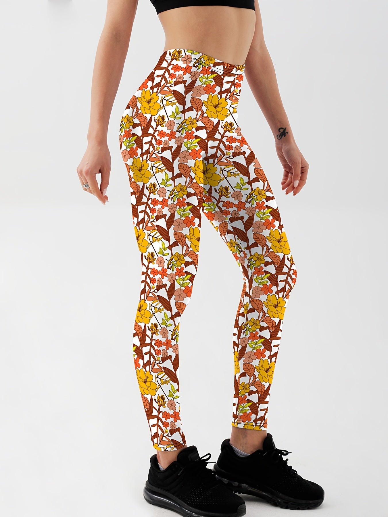Cartoon Skull Print Yoga Leggings For Halloween High Stretch