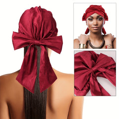 Satin Bowknot Head Scarf Elastic Turban Pleated Head Wraps
