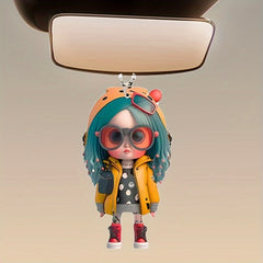 Cute Cartoon Doll Car Mirror Pendant Keychain Christmas Decor