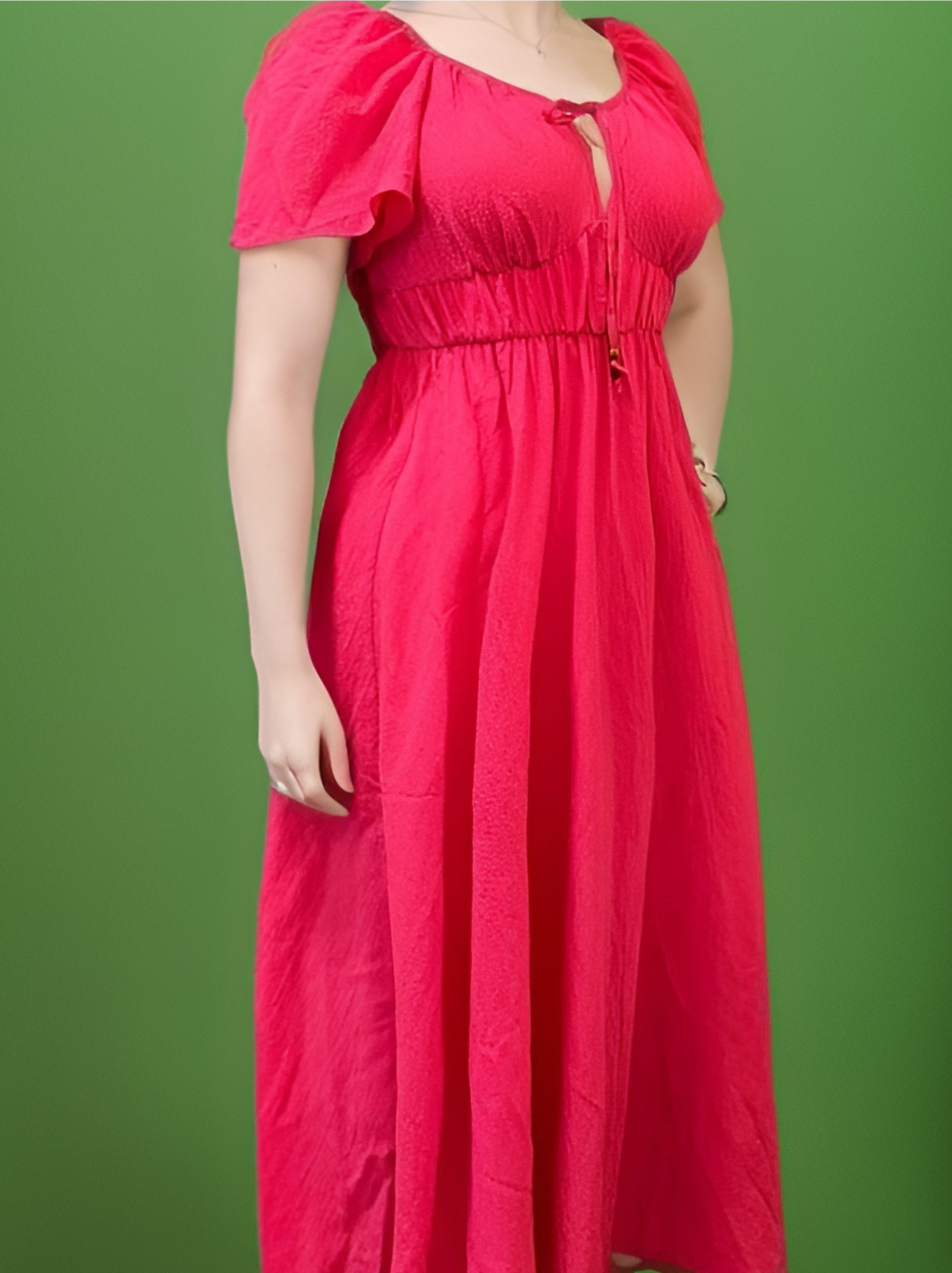  Solid Short Sleeve Maxi Dress