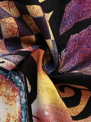  Boho Dress Abstract Print Half Sleeve Round Neck Maxi Dress