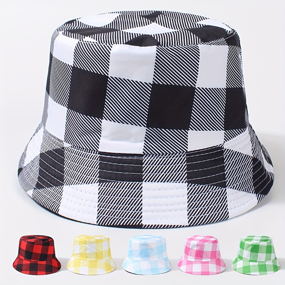 Chessboard Pattern Reversible Bucket Hat Unisex Fisherman Cap