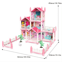 7 Room Pink Castle DIY Assembly Toy House for Girls 5-9 Years