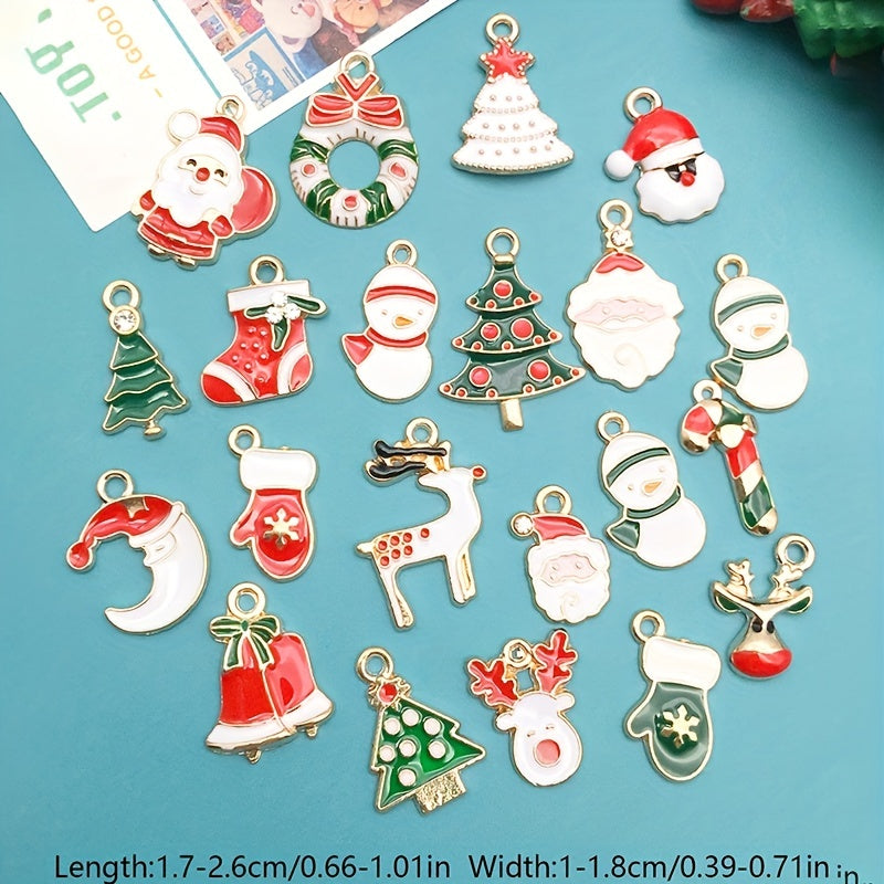 21pcs Enamel Charms Christmas Tree Santa Claus Pendants DIY Jewelry Making