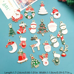 21pcs Enamel Charms Christmas Tree Santa Claus Pendants DIY Jewelry Making