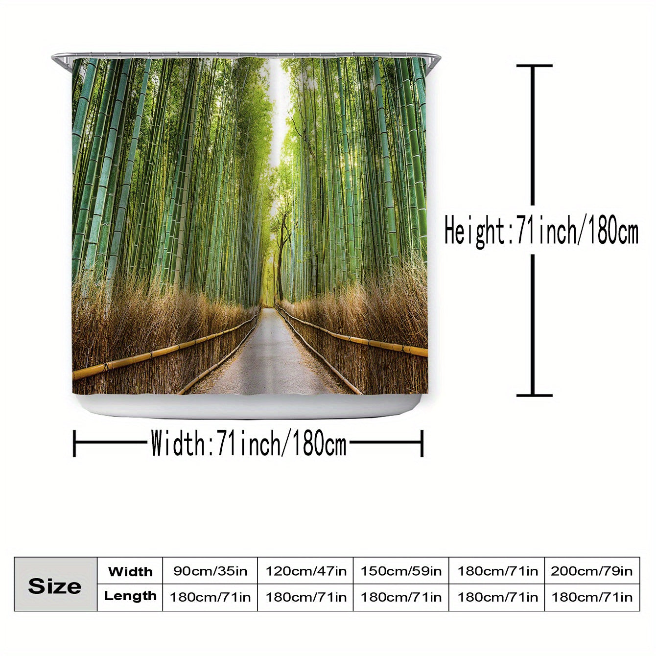 Bamboo Forest Pattern Shower Curtain Waterproof Mildew Proof Bathroom Decor