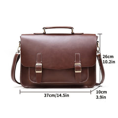 Business PU Leather Briefcase Men's Shoulder Messenger Bag Horizontal Retro