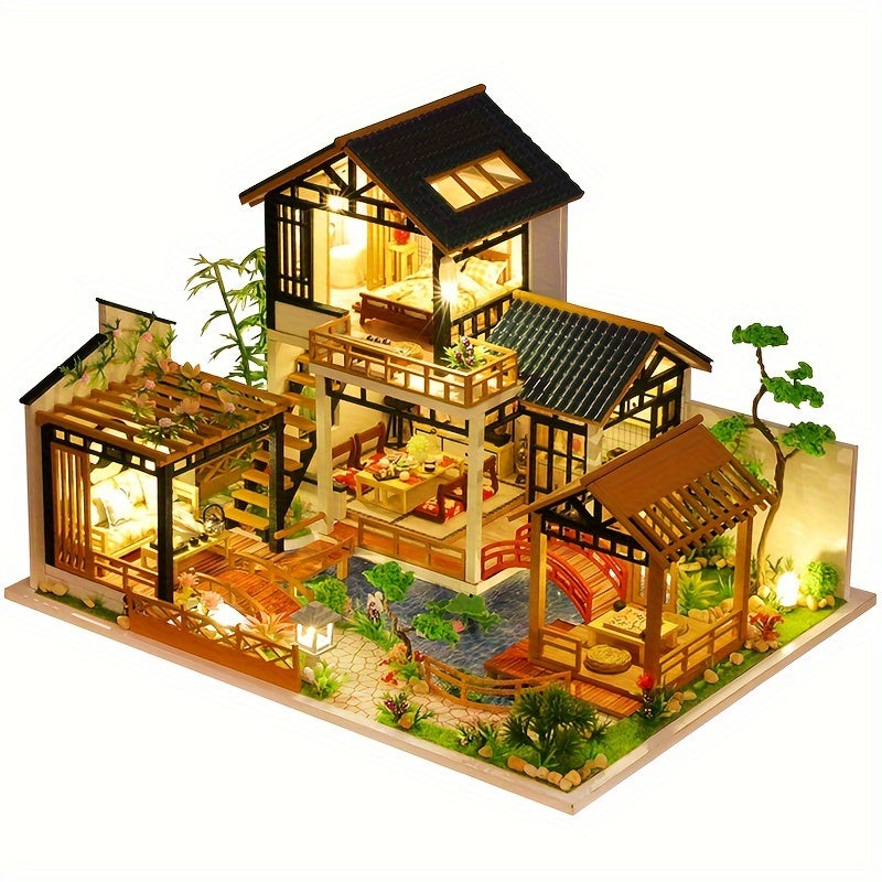3D Puzzle Chinese Style Villa Yard Dollhouse Kit DIY Toy
