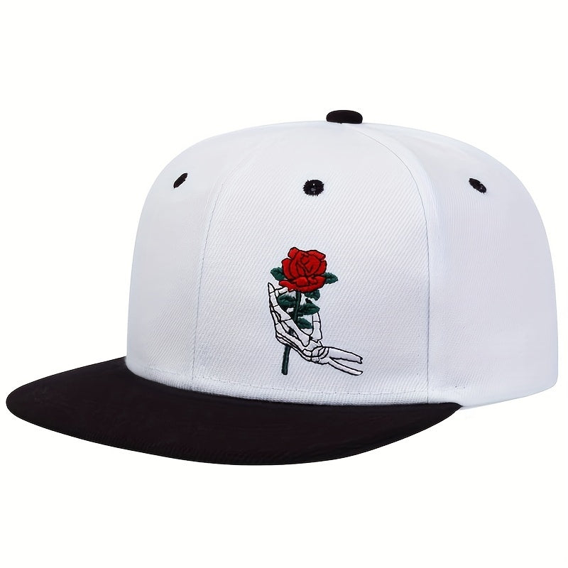 Skull Rose Print Snapback Hat Hip Hop Unisex Solid Couple Baseball Cap