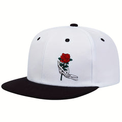 Skull Rose Print Snapback Hat Hip Hop Unisex Solid Couple Baseball Cap
