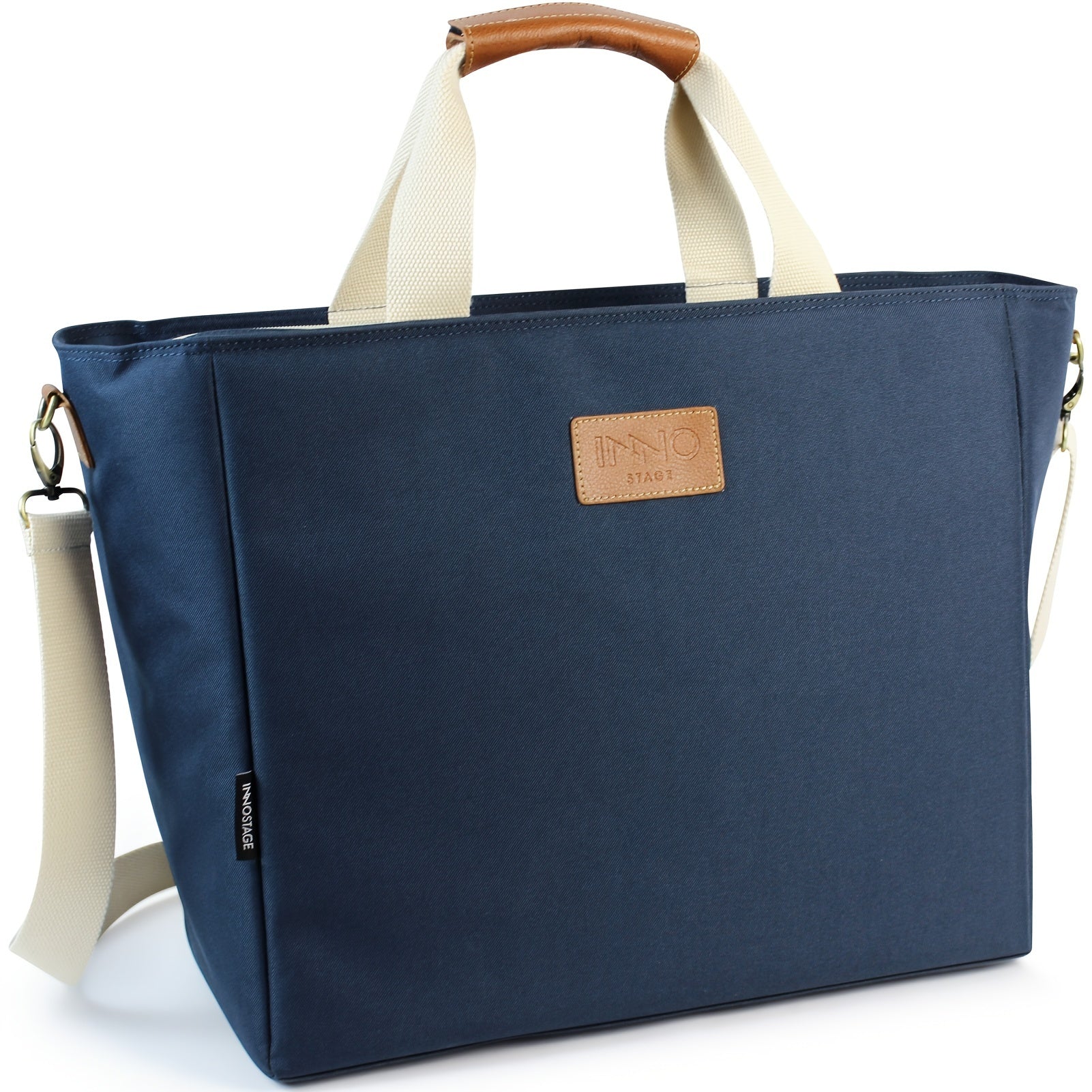 40L Insulated Picnic Cooler Tote Bag Navy Faux Leather Handles