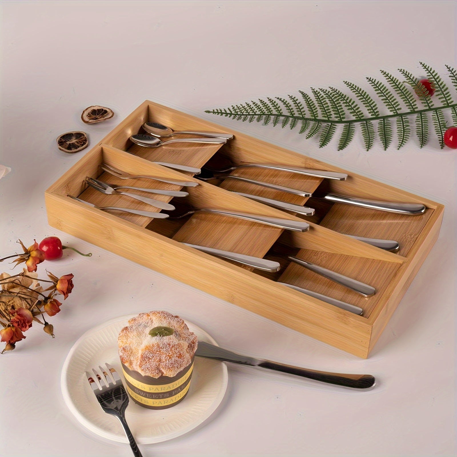 Bamboo Silverware Drawer Divider Organizer