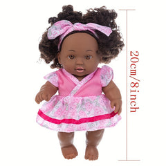 8inch Curly Hair Simulative Doll Soft Rubber Toy Doll Including Doll Clothes