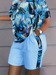  Marble Print Tee & Shorts Set