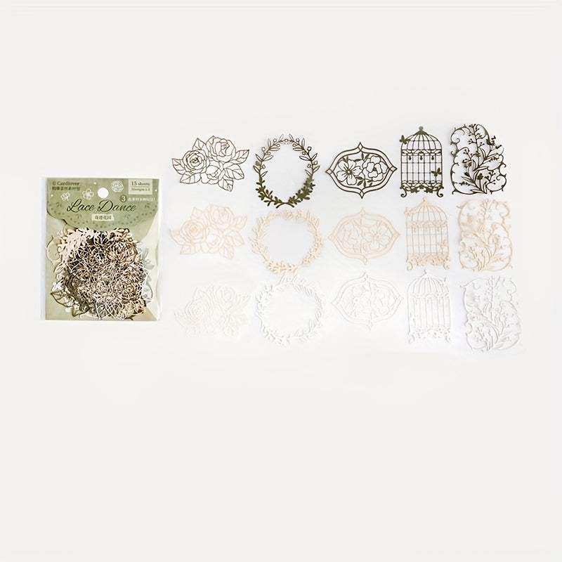 15 Sheets Hollow Lace Material Package Lace Dance Series Retro Lace Collage