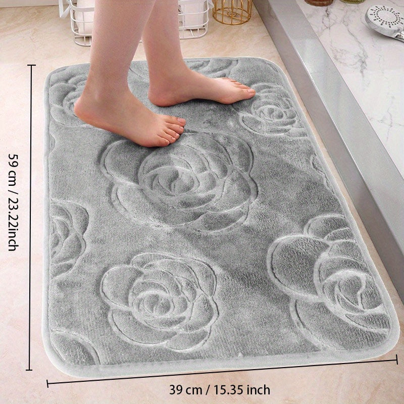 Rose Flower Patterned Bathroom Bath Mat Non-slip Carpet Memory Foam Mat 40