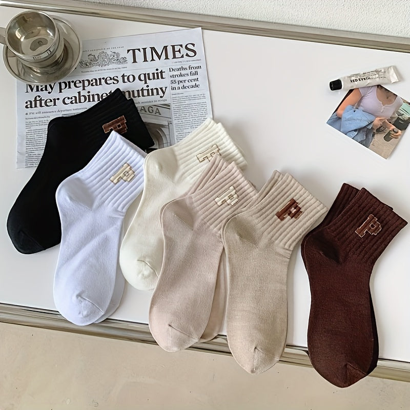6 Pairs Letter Print Socks Cute All Match Stockings & Hosiery