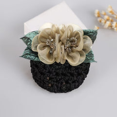 Crystal Crochet Bun Net Snood Bow Hair Clips