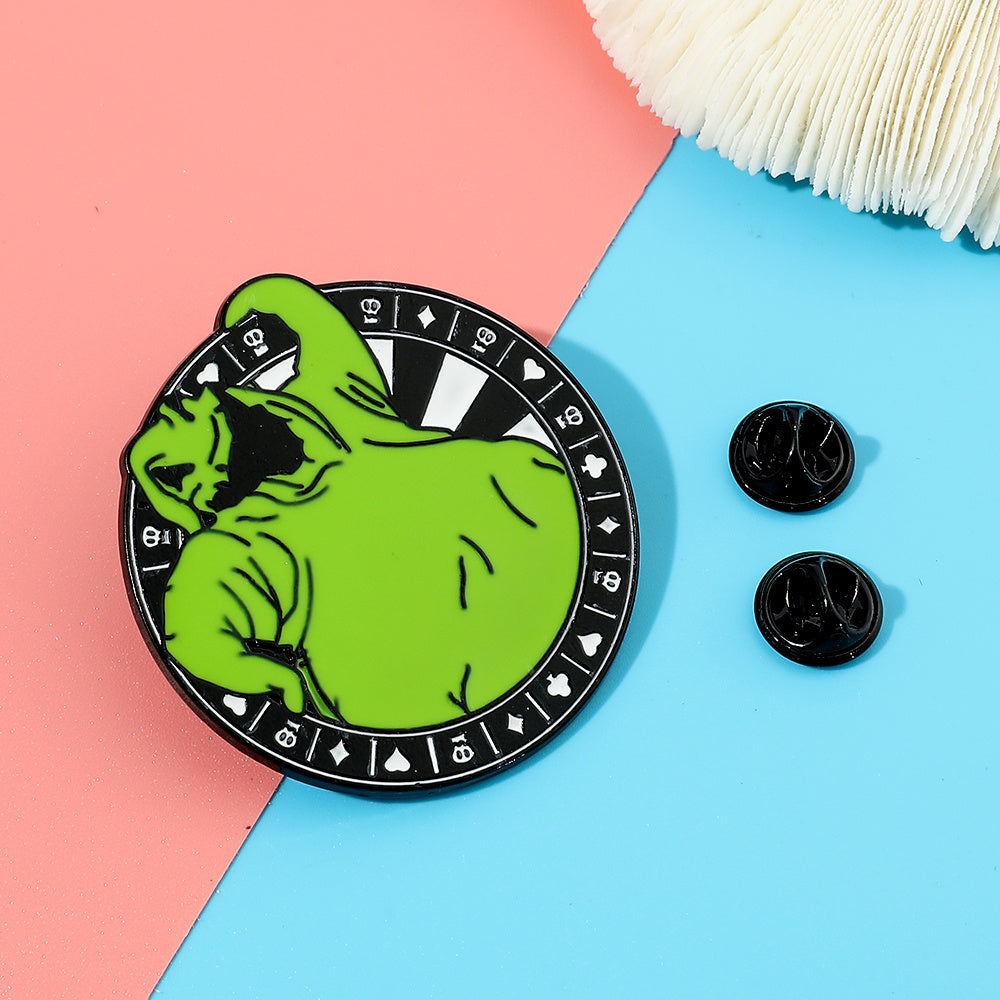 Green Monster Metal Brooch Men's Christmas Eerie Smile