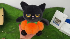 JACKCAT Halloween Pumpkin Cat Plush Toy Soft Orange Stuffed Animal Green