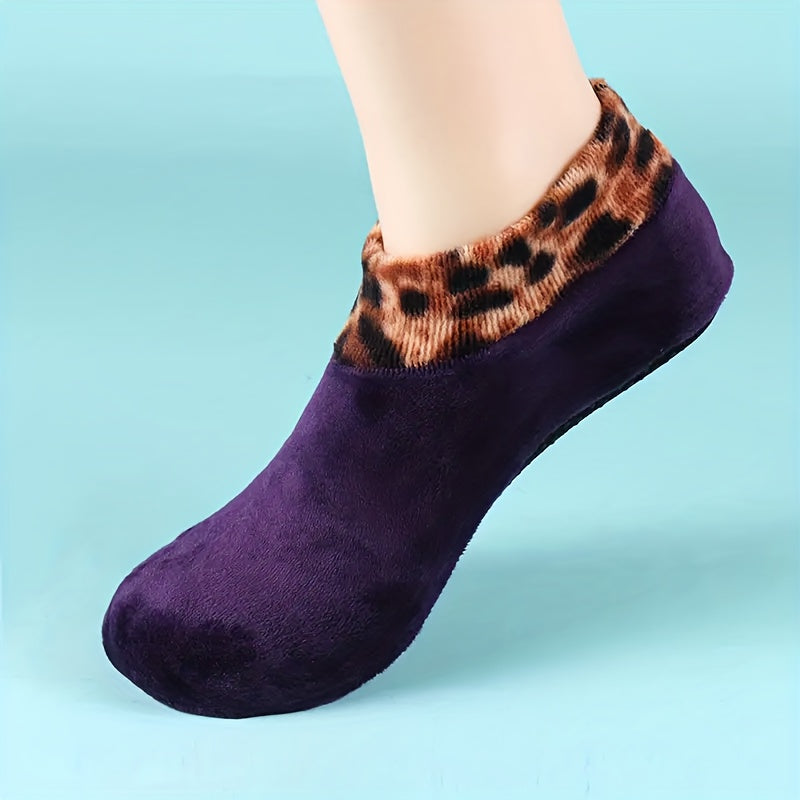 Leopard Fuzzy Socks Soft & Warm Low Cut Ankle Socks Women's Stockings