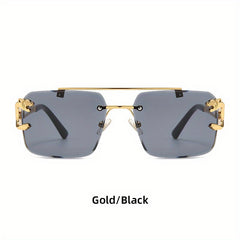 Men's Rimless Leopard Decor Sunglasses UV Protection