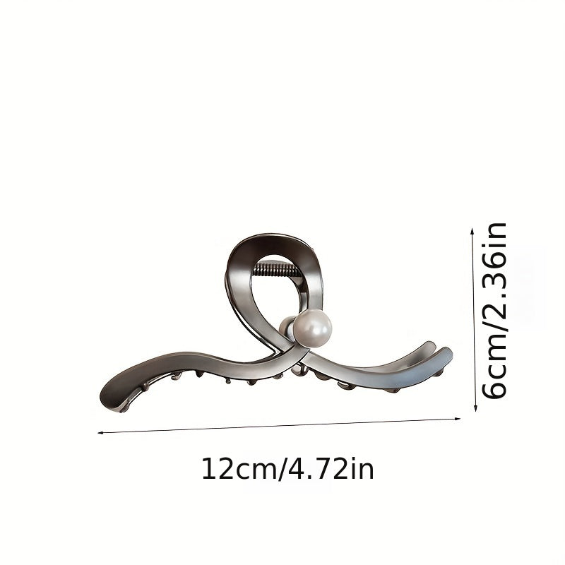 Wave Faux Pearl Hair Claw Metal Accessory