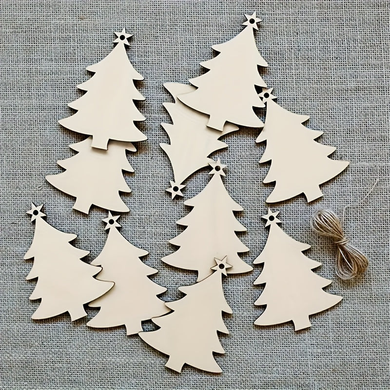 10pcs Wooden Christmas Tree Pendant DIY Wood Crafts Snowman Decorations