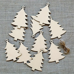 10pcs Wooden Christmas Tree Pendant DIY Wood Crafts Snowman Decorations