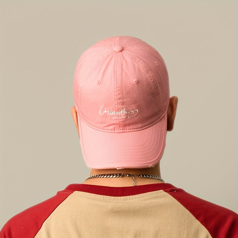 Distressed Peaked Cap Sunshade Outdoor Soft Top Washed Embroidery Curved Brim