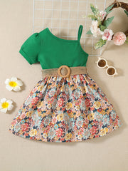 Girls Short Bubble Sleeve Floral Dress Kids Summer Clothes