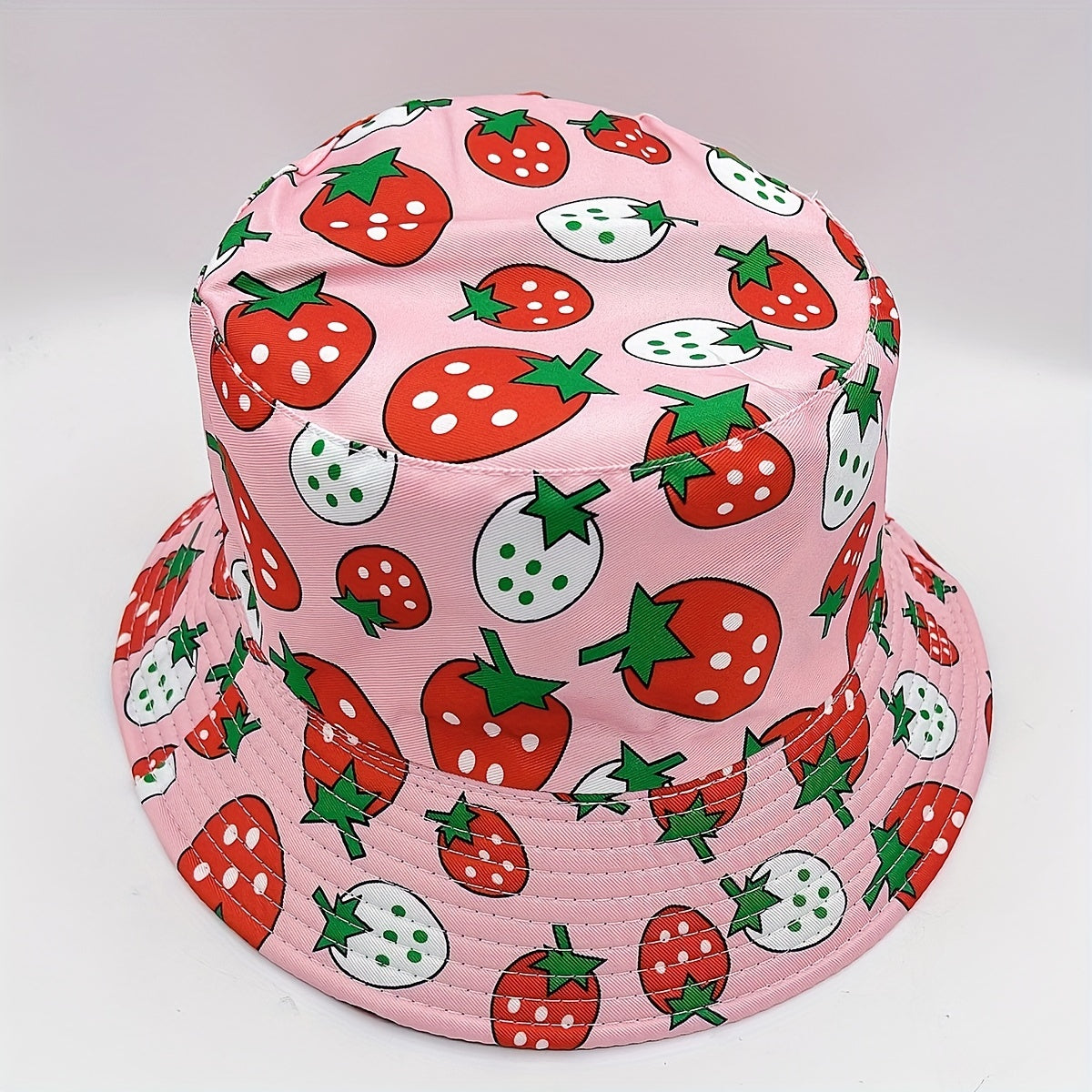 Pink Strawberry Print Bucket Hat Reversible Basin Hat For Women